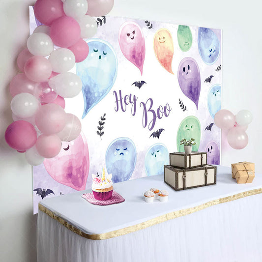 Lofaris Purple Bat Hey Boo Halloween Baby Shower Backdrop