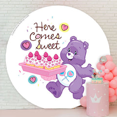 Lofaris Purple Bear Cakes Sweet Round Baby Shower Backdrop