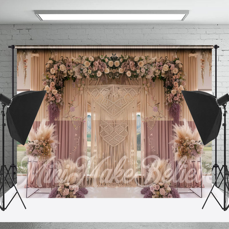 Lofaris Purple Beige Curtain Floral Boho Photoshoot Backdrop