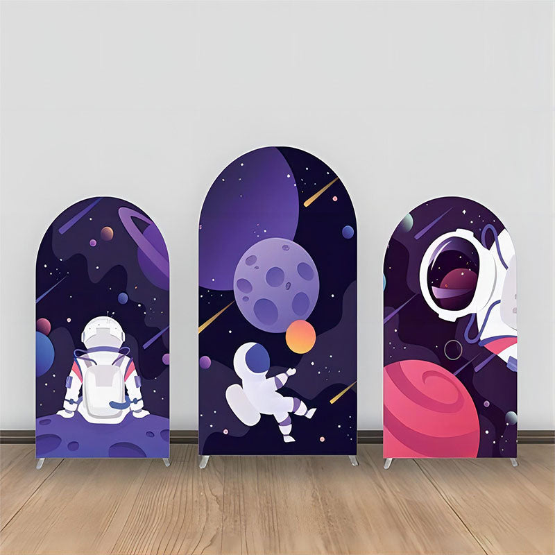 Lofaris Purple Black Astronauts Galaxy Arch Backdrop Kit