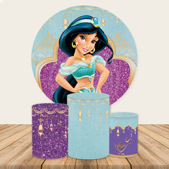 Lofaris Purple Blue Glitter Princess Round Birhday Backdrop Kit