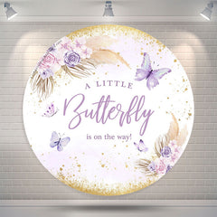 Lofaris Purple Butterfly Boho Baby Shower Round Backdrop