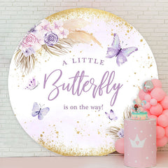 Lofaris Purple Butterfly Boho Baby Shower Round Backdrop