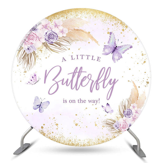 Lofaris Purple Butterfly Boho Baby Shower Round Backdrop