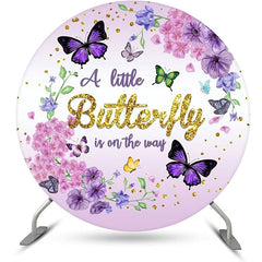 Lofaris Purple Butterfly Floral Round Baby Shower Backdrop