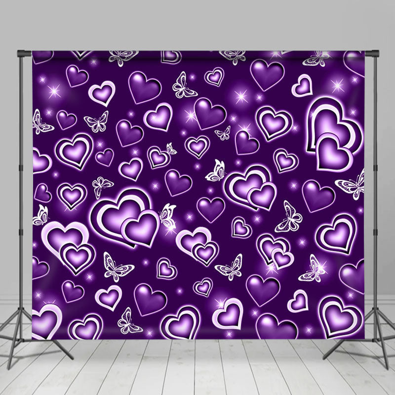 Lofaris Purple Butterfly Hearts Starlight Party Backdrop