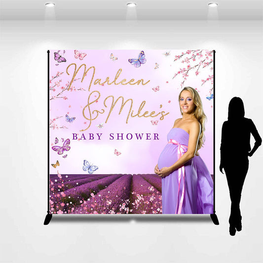 Lofaris Purple Butterfly Personalized Baby Shower backdrop