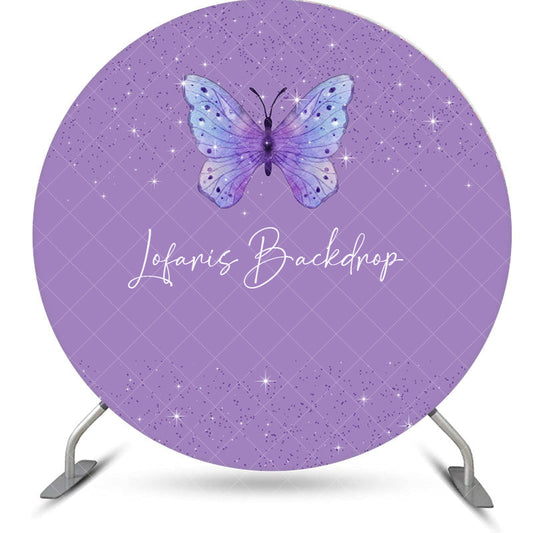 Lofaris Purple Butterfly Sparkle Round Birthday Backdrop