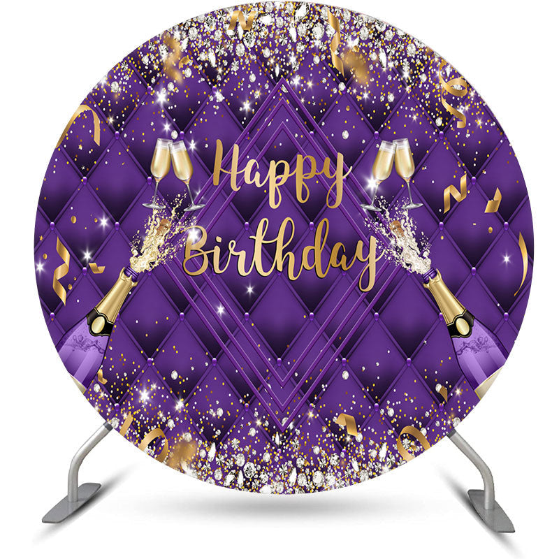 Lofaris Purple Champagne Ribbons Round Birthday Backdrop