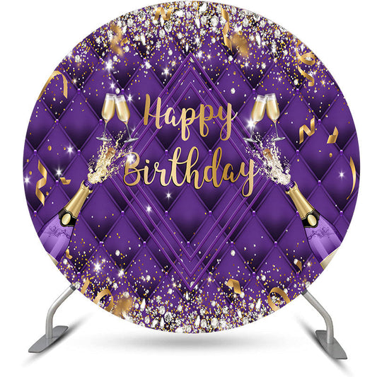 Lofaris Purple Champagne Ribbons Round Birthday Backdrop