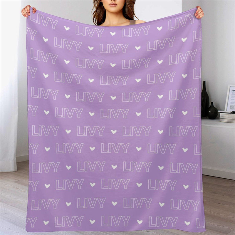 Lofaris Purple Customized Name Heart Repeat Gify Blanket