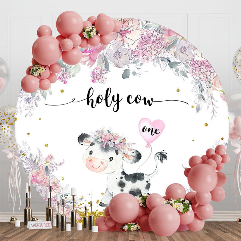 Lofaris Purple Cute Holy Cow Round 1st Birthday Backdrop