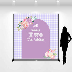 Lofaris Purple Floral Arch Plaid Custom Birthday Backdrop