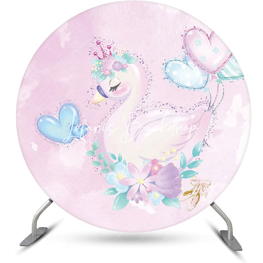 Lofaris Purple Floral Balloons Swan Round Birthday Backdrop