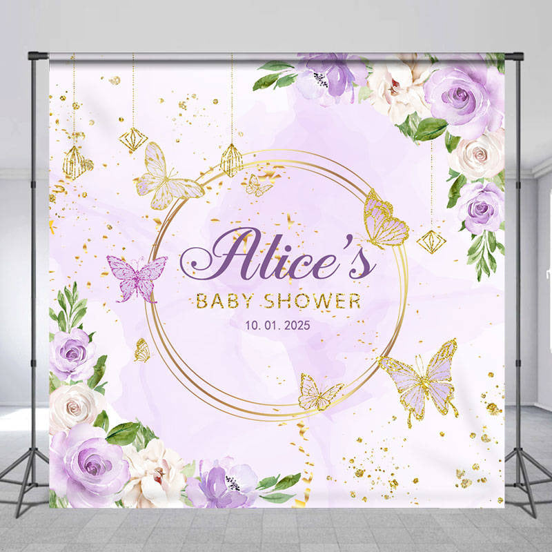 Lofaris Purple Floral Custom Baby Shower Backdrop For Girls