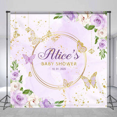 Lofaris Purple Floral Custom Baby Shower Backdrop For Girls