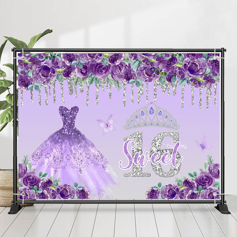 Lofaris Purple Floral Dress Sweet 16th Birthday Backdrop