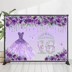 Lofaris Purple Floral Dress Sweet 16th Birthday Backdrop