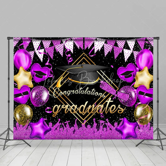 Lofaris Purple Glitter Ballons And Flags Graduates Backdrop