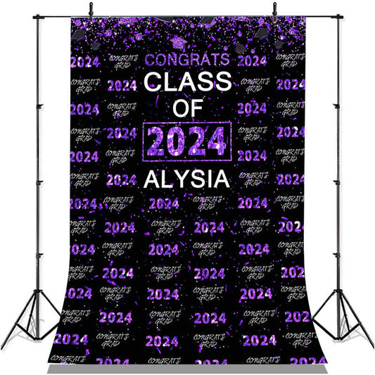 Lofaris Purple Glitter Congrsts Class Of 2022 Black Backdrops
