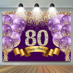 Lofaris Purple Glitter Diamond Balloon 80th Birthday Backdrop