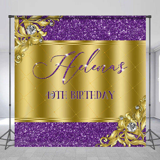 Lofaris Purple Glitter Gold Custom 40th Birthday Backdrop