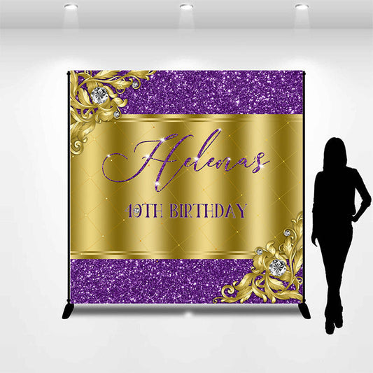 Lofaris Purple Glitter Gold Custom 40th Birthday Backdrop