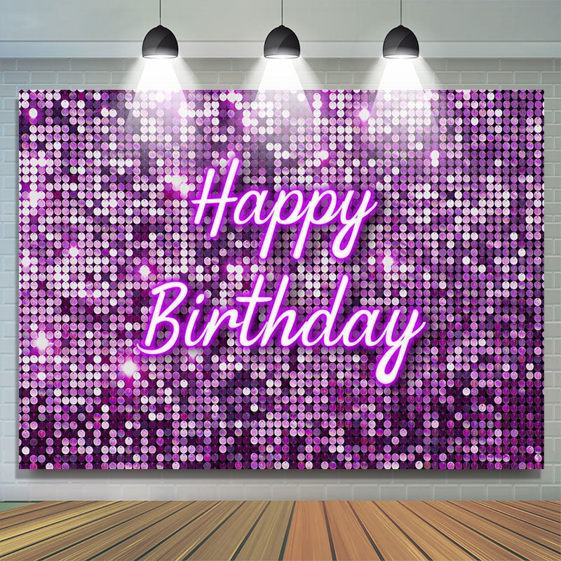 Lofaris Purple Glitter Sequin Simple Happy Birthday Backdrop