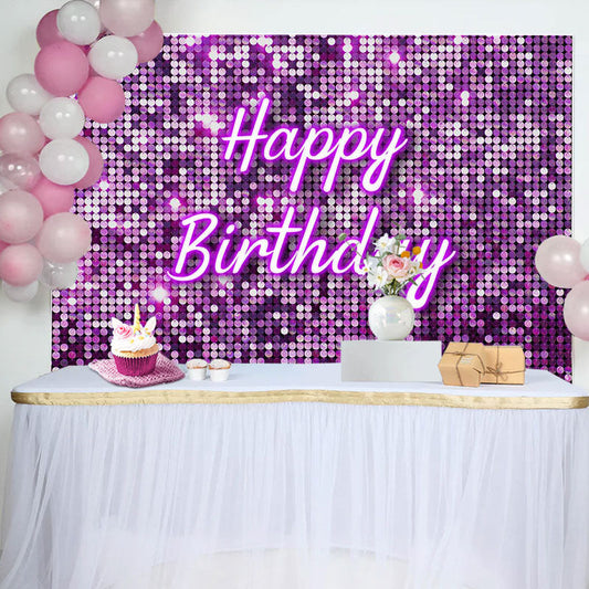 Lofaris Purple Glitter Sequin Simple Happy Birthday Backdrop