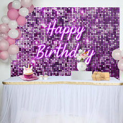 Lofaris Purple Glitter Sequin Simple Happy Birthday Backdrop