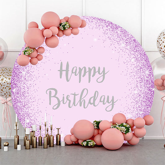 Lofaris Purple Glitter Sparkle Round Happy Birthday Backdrop