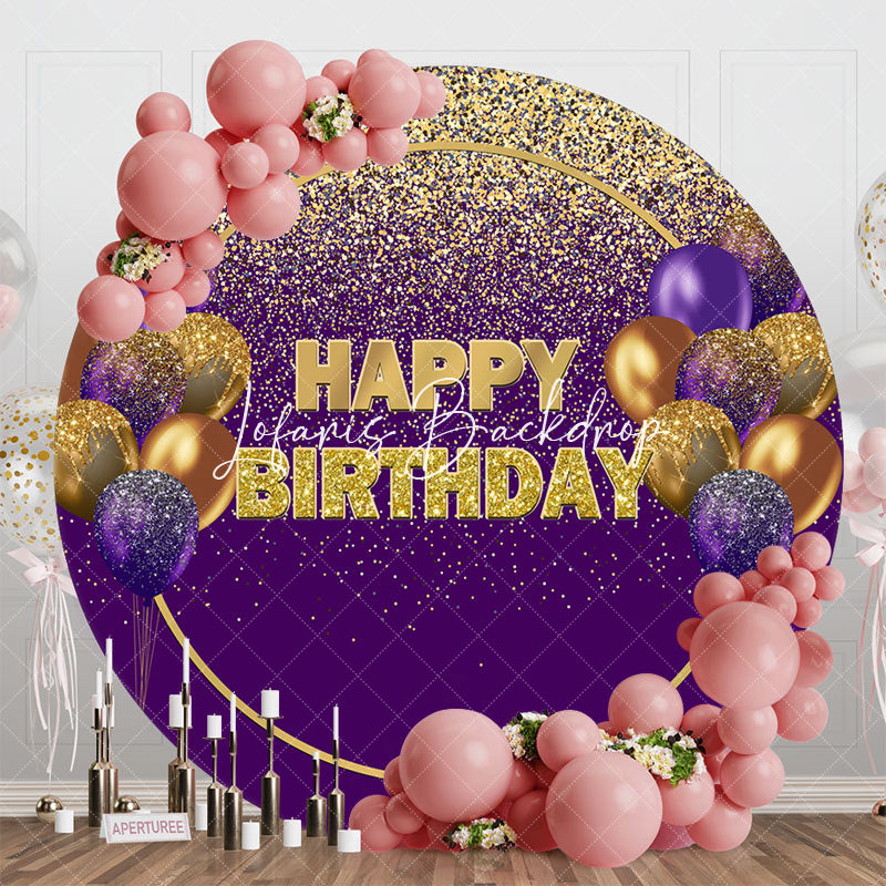 Lofaris Purple Gold Glitter Balloons Round Birthday Backdrop
