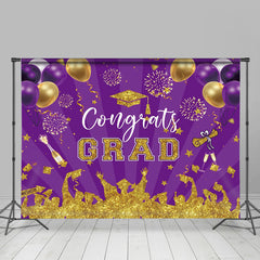 Lofaris Purple Gold Sparkle Balloons Stripe Grad Backdrop