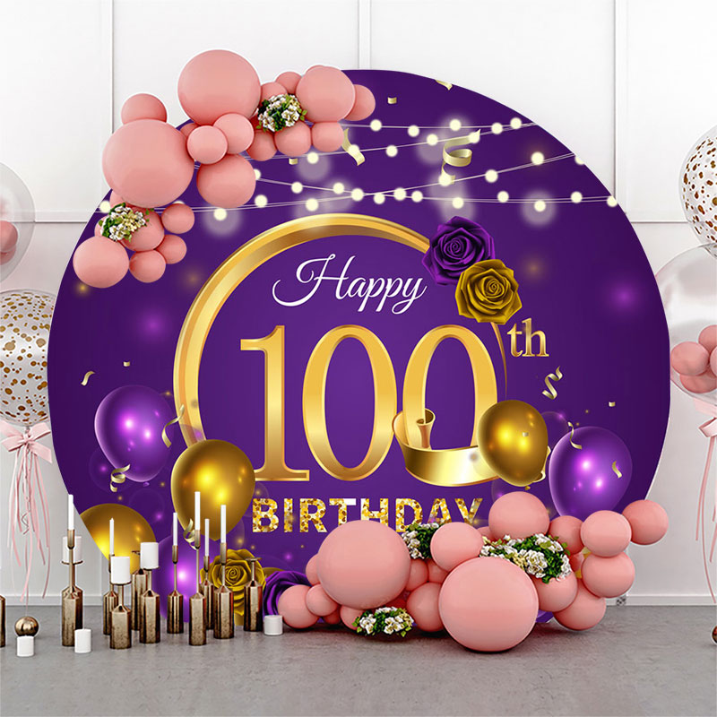 Lofaris Purple Golden Balloon Round 100th Birthday Backdrop