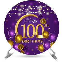 Lofaris Purple Golden Balloon Round 100th Birthday Backdrop