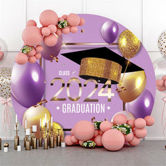 Lofaris Purple Golden Balloons Round Graduation Backdrop
