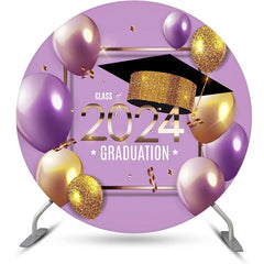 Lofaris Purple Golden Balloons Round Graduation Backdrop