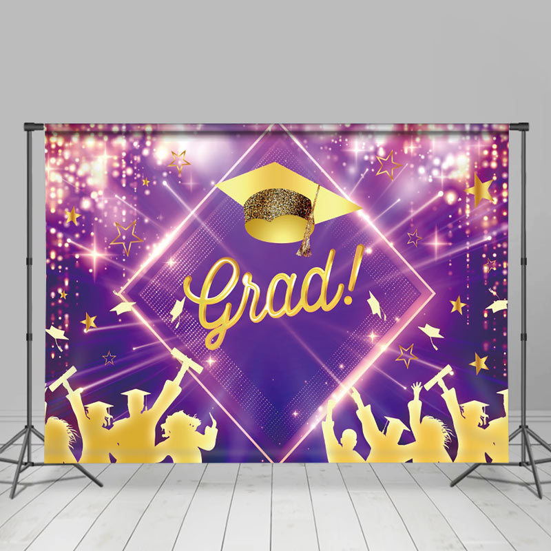 Lofaris Purple Golden Lights Students Graduation Backdrop