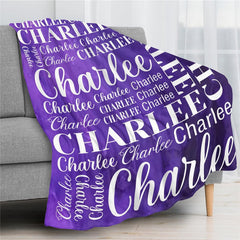 Lofaris Purple Gradation White Text Custom Name Blanket