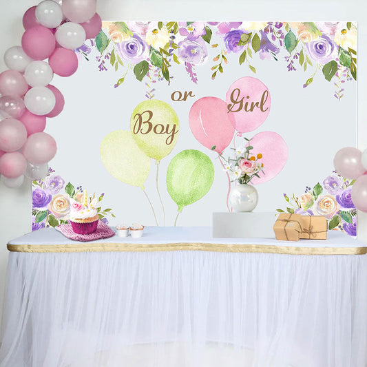 Lofaris Purple Ink Floral Balloons Baby Shower Backdrop