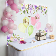 Lofaris Purple Ink Floral Balloons Baby Shower Backdrop