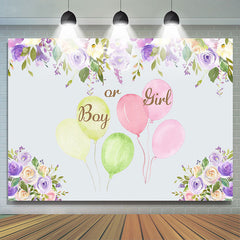 Lofaris Purple Ink Floral Balloons Baby Shower Backdrop