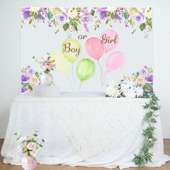 Lofaris Purple Ink Floral Balloons Baby Shower Backdrop