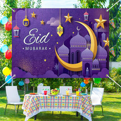 Lofaris Purple Paper Moon Stars Palace Eid Mubarak Backdrop