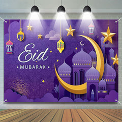 Lofaris Purple Paper Moon Stars Palace Eid Mubarak Backdrop
