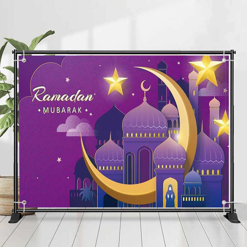 Lofaris Purple Paper Palace Moon Stars Ramadan Backdrop