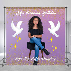 Lofaris Purple Pigeons Gold Glitter Custom Birthday Backdrop