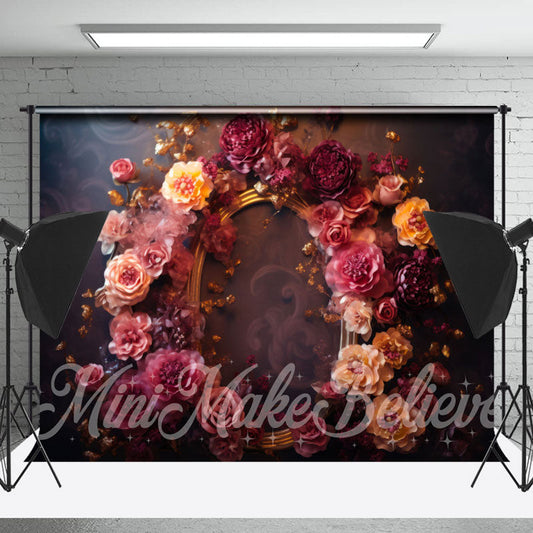 Lofaris Purple Pink Flower Gold Wreath Abstract Wall Backdrop