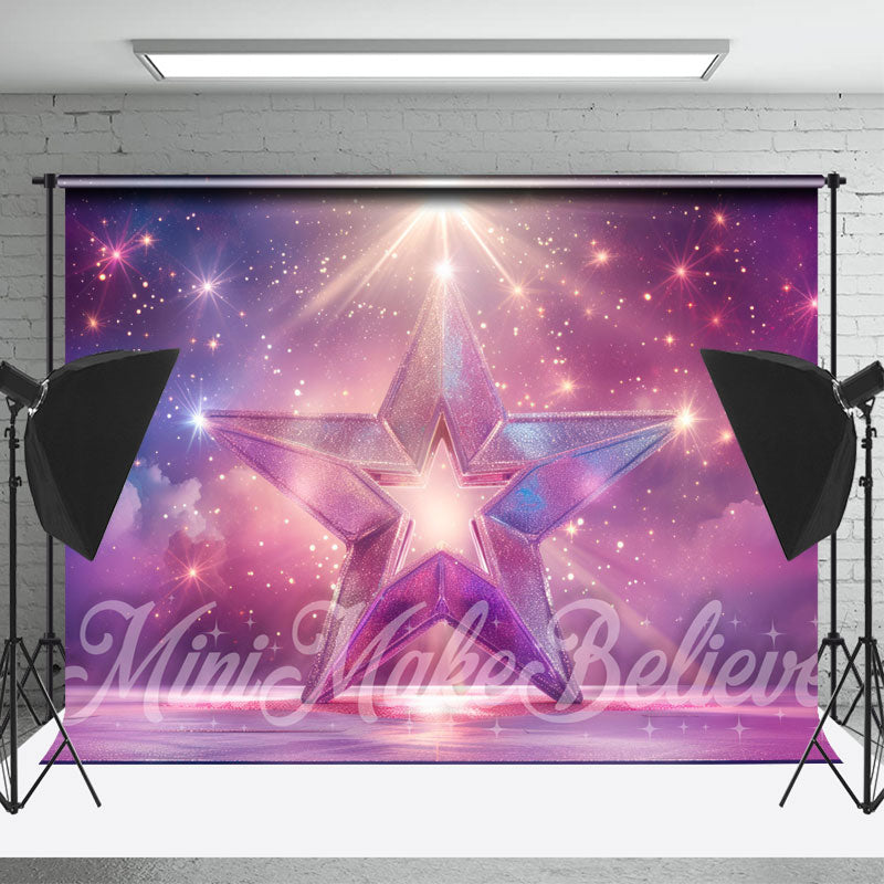 Lofaris Purple Pink Star Sparkle Stage Backdrop For Photo