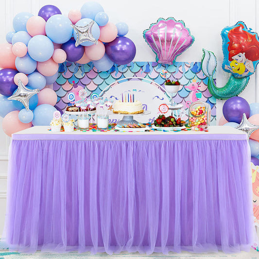 Lofaris Purple Rectangle Tulle Ruffle Banquet Table Skirt